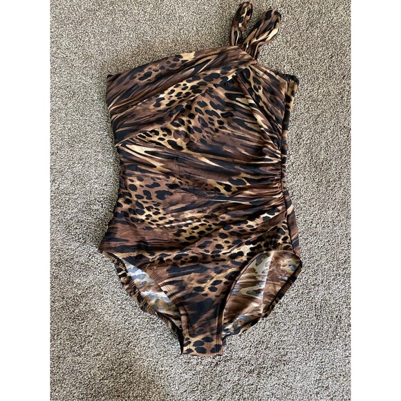 Miraclesuit Leopard One-Shoulder Swimsuit Size 12 - Picture 1 of 9